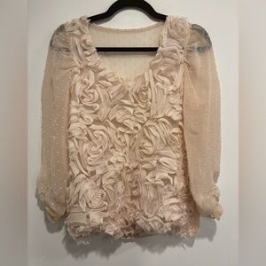 Elegant Sheer Floral Cream Blouse